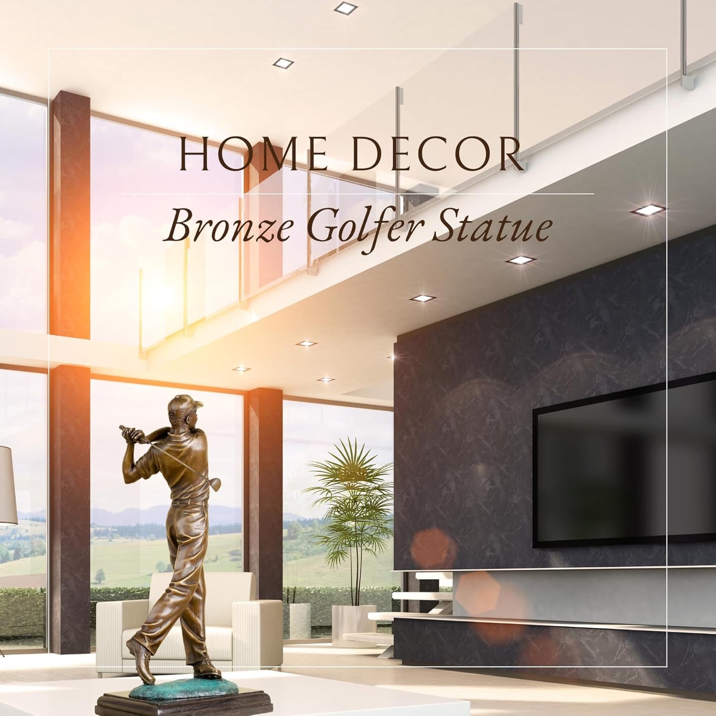 22.8'' Golf Man Bronze Statue, Classical Golfer Bronze Figurine Sculpture with Marble Base Modern Art Crafts for Home Office Decor Gift