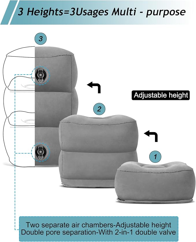 JefDiee Inflatable Travel Foot Rest Pillow, Kids Airplane Bed, Adjustable - Image 3