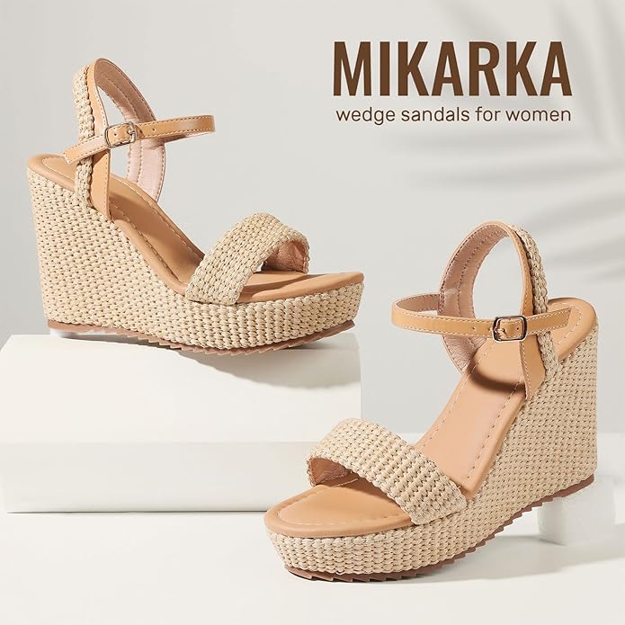 mikarka Women's Espadrille Wedge Sandals: Ankle Strap Platform Open Toe Wedges - Image 2