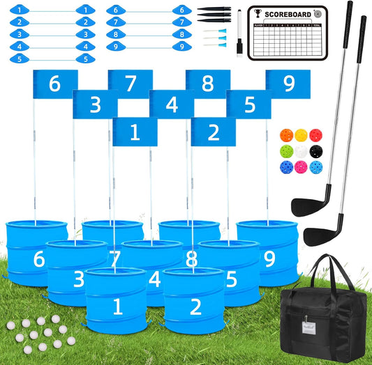 Golf Game with 2 Clubs Right Handed,Practice Golf with 9 Buckets, Outdoor Golf Gift and Adults,Holes Golf Outdoor Game for Lawn,Yard,Camping,Park