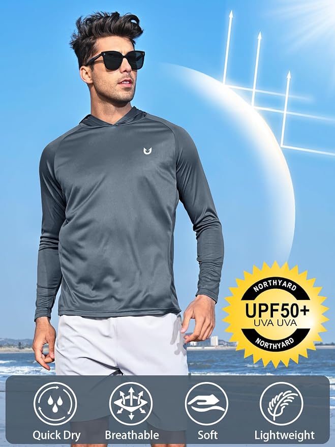 NORTHYARD Men's UPF 50+ Hoodie Shirts Long Sleeve Sun Protection Fishing Swim - Image 2
