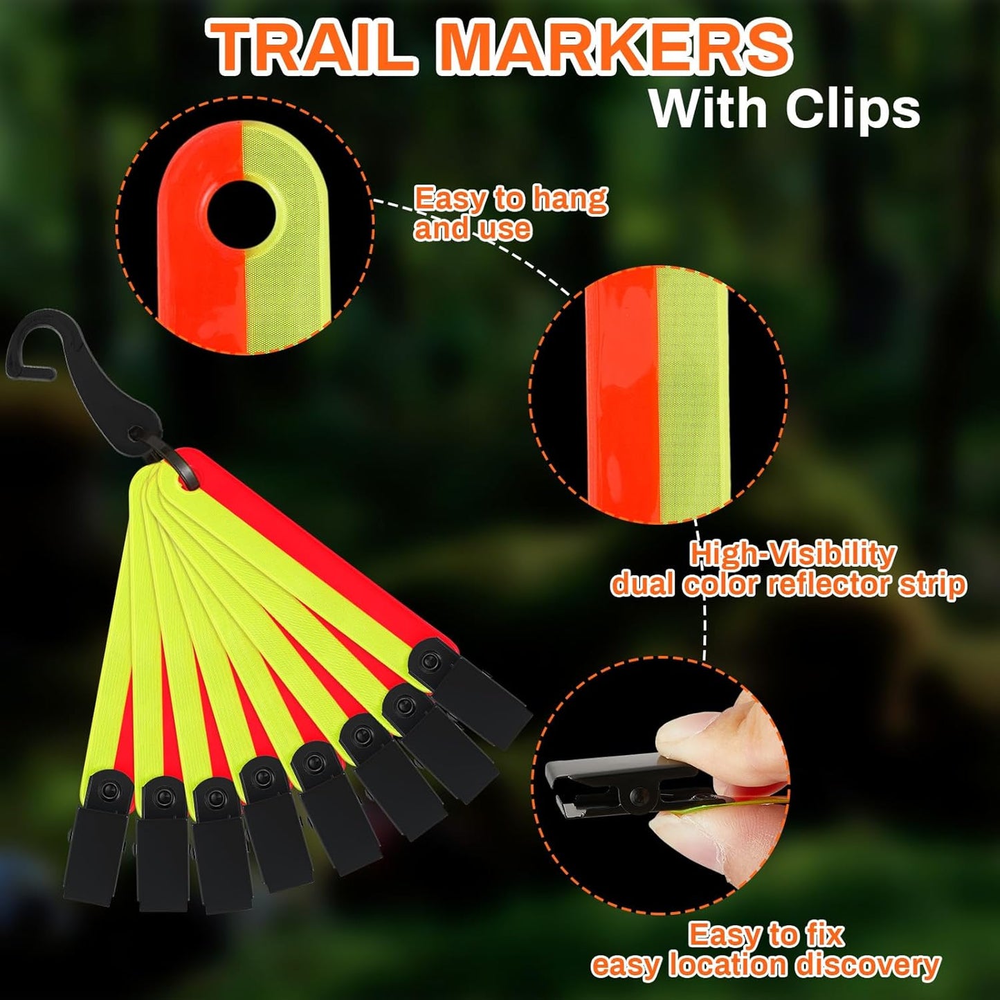 24/48/72/96/120 Pcs Trail Markers for Hunting Reflective Trail Markers High Visibility Glow Tree Reflector Tags with Clip for Tree Stand Hunting Hiking Camping