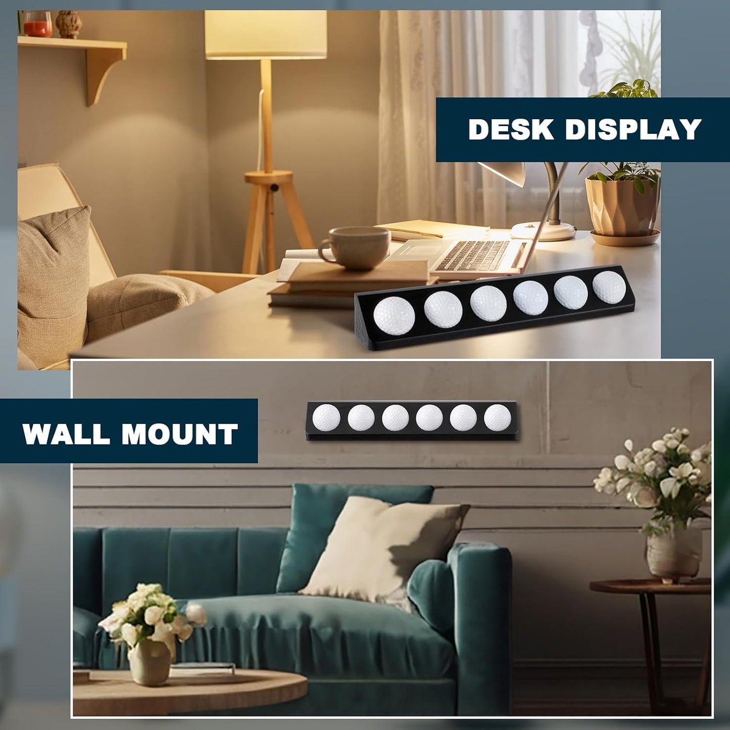 1 Pack Wooden Golf Ball Display Case 6 Standard Size Wall Mount Golf Ball Stand Holder Display for Collector Sport Memorabilia Accessories Gift (Black)