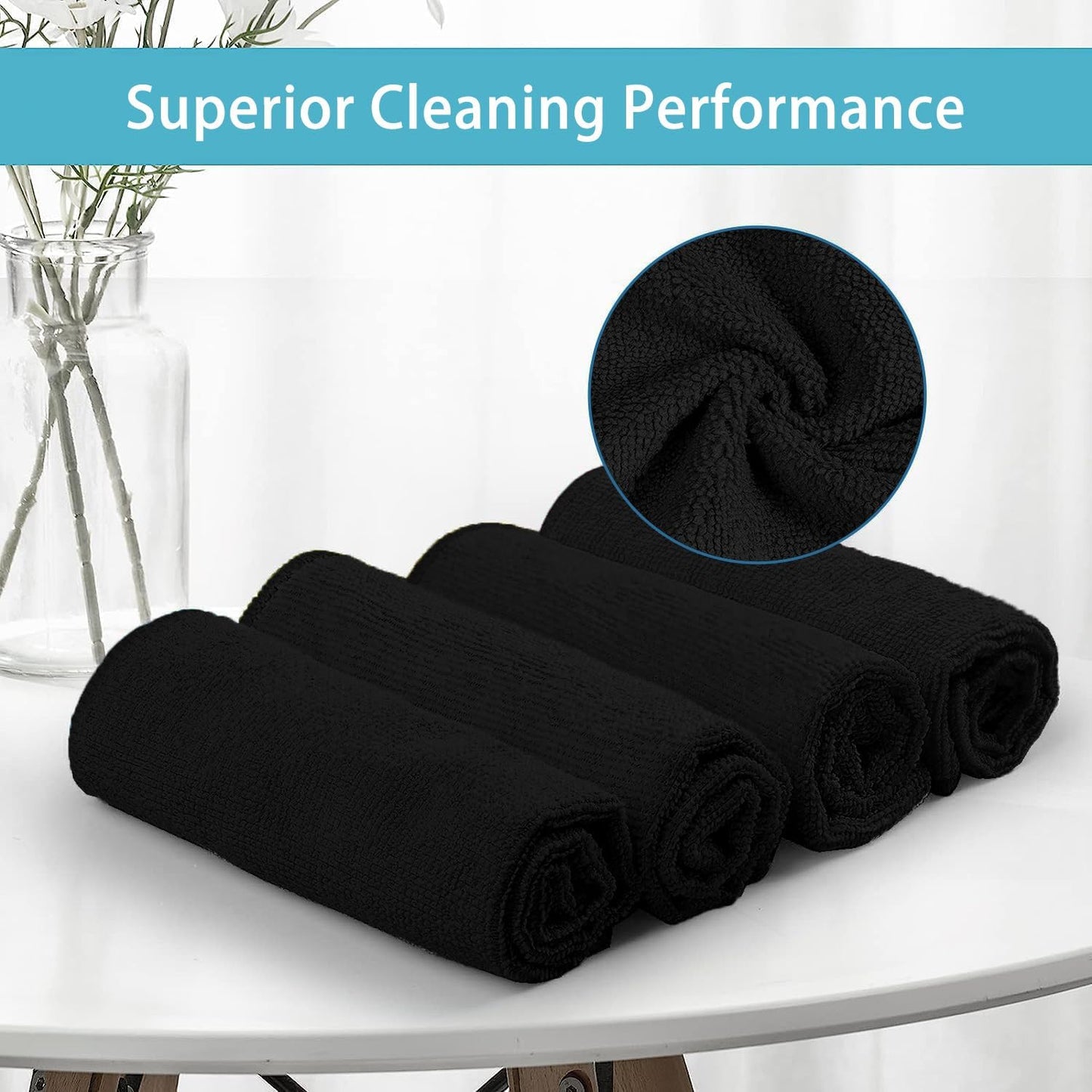 HOMEXCEL Black Microfiber Cleaning Cloth,150 Pack Cleaning Rags, Cleaning Towels,11.5"X11.5" Shop Towels