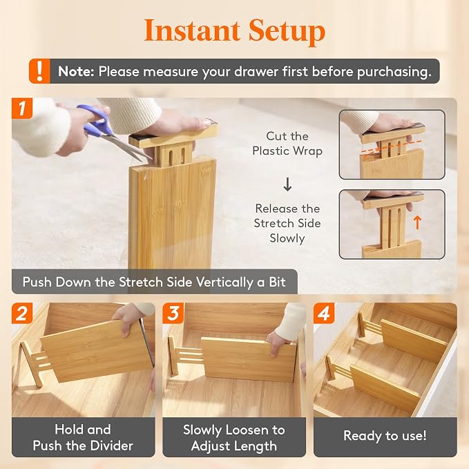 Lifewit 8 Pack 6" Deep Bamboo Drawer Dividers, 13-16.5" Expandable Drawer - Image 6