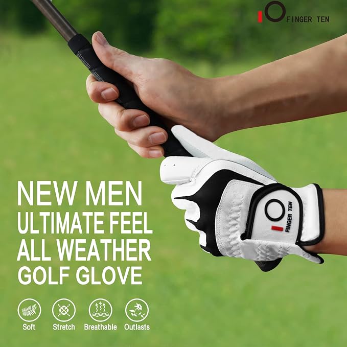 FINGER TEN Premium Cabretta Leather Golf Gloves Men 3 Pack - Image 7
