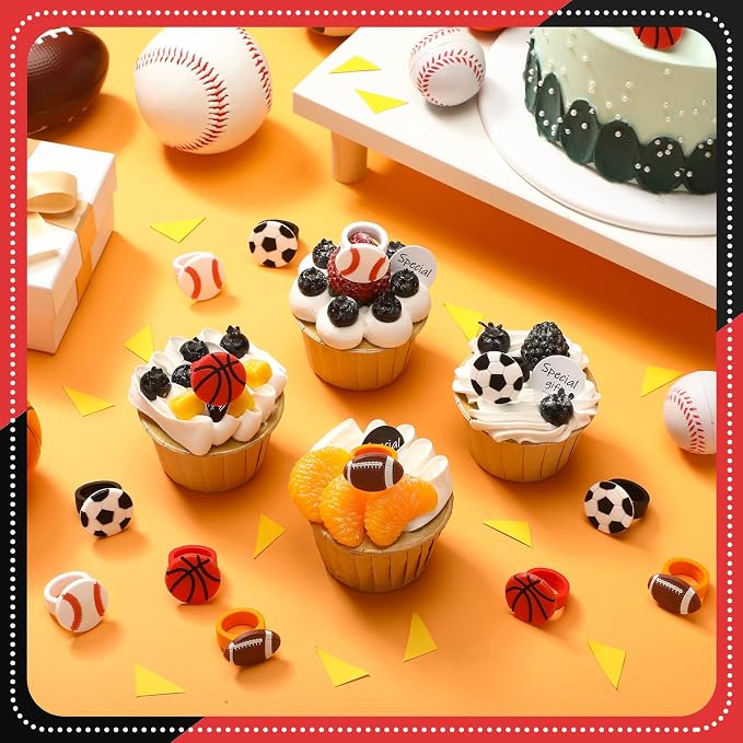 Honeydak 48 Pcs Sports Cupcake Toppers Basketball Softball Football Soccer - Image 2