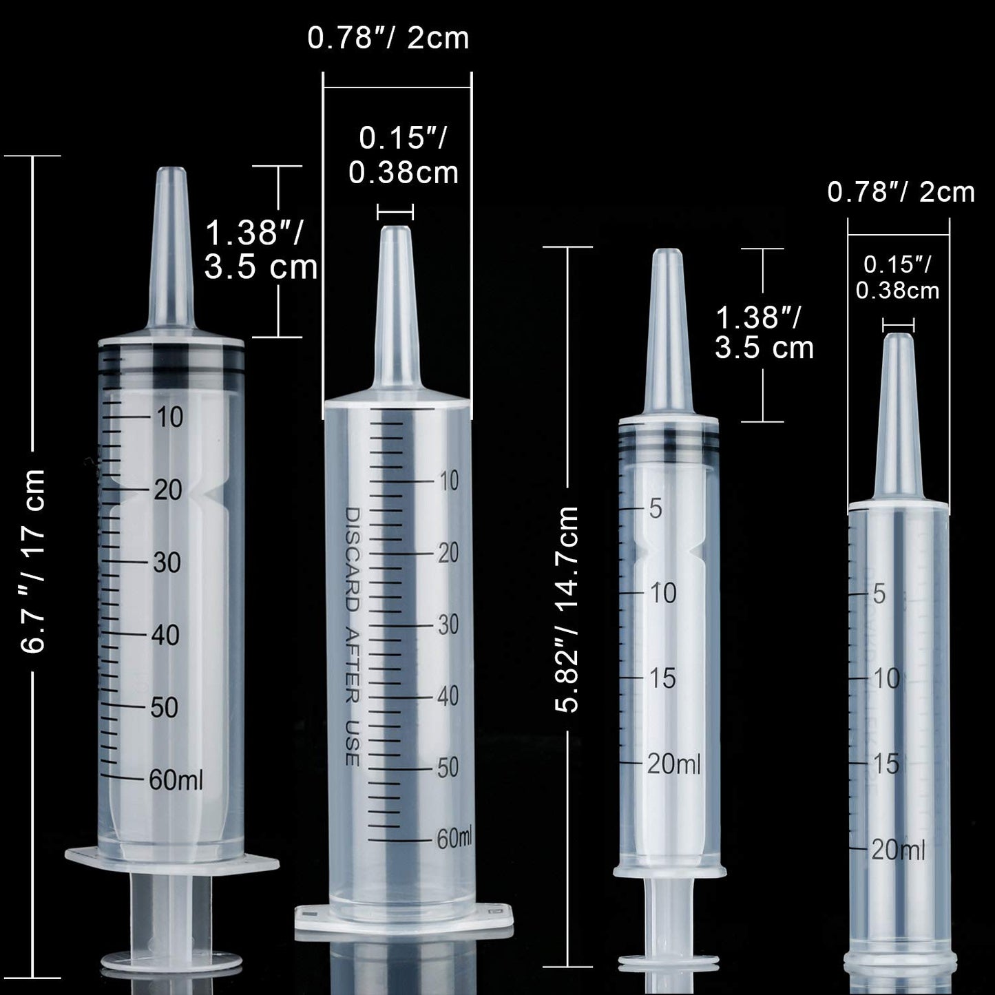 10 Pack Plastic Syringe Liquid Measuring Syringes Without Needle for Epoxy Resin, Craft, Scientific Labs, Feeding Pets Animals, Oil or Glue Applicator (20 ML, 60 ML)