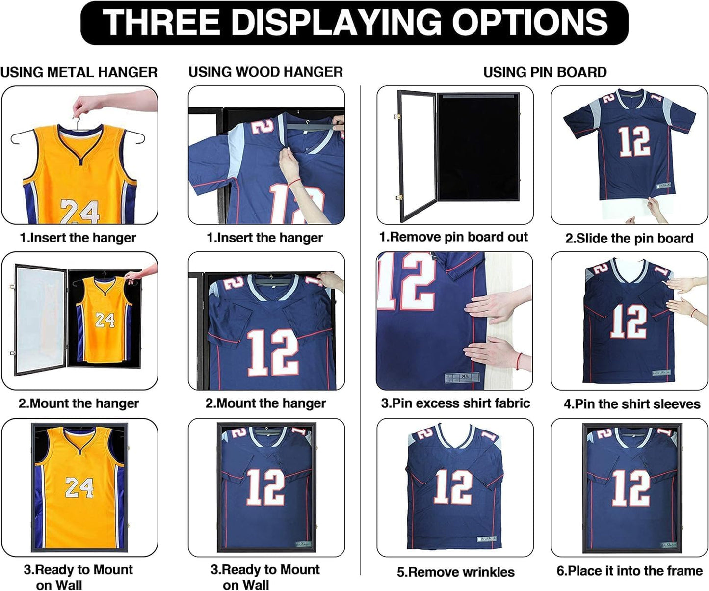 IHEIPYE Jersey Frame Display Case 3 Pack - Large Sport Jersey Shadow Box with UV Protection Acrylic for Baseball, Basketball, Football, Soccer, Hockey, Shirt and Uniform