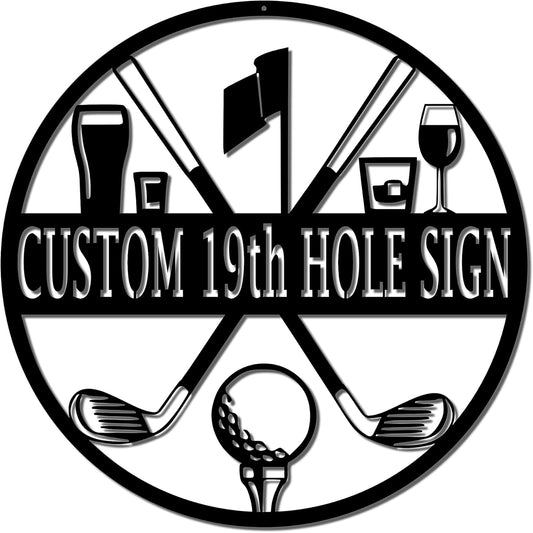 19th Hole Custom Golf Sign (15" W x 15" H, Black)