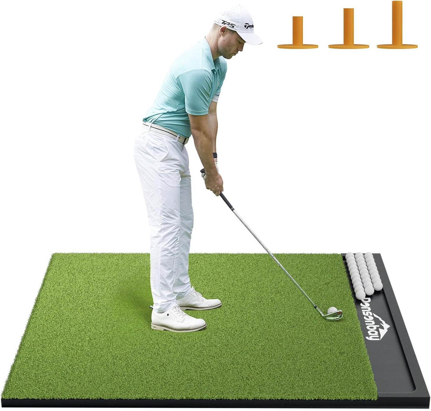 Integrated 5x4ft & 6x5ft 26mm-31mm Golf Mat with Ball Tray, Thickening Golf Mats Practice Outdoor & Indoor, Artificial Turf Matt with 3 Tees for Hitting, Driving Chipping, Swinging
