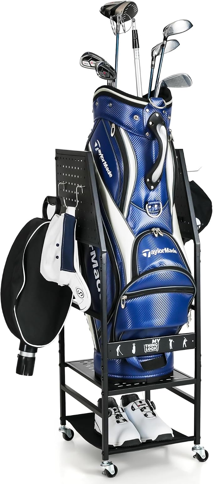 Mythinglogic Golf Bag Storage Organizer, Extra Large Golf Storage Stand by Mythinglogic