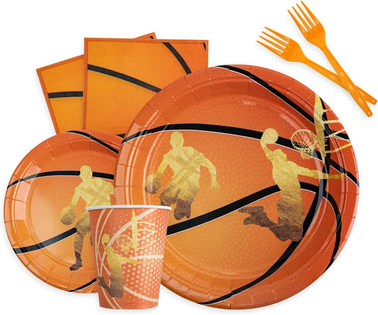 Basketball Party Decorations | Basketball Theme Birthday Party Tableware Set Includes Plates, Forks, Cups, Napkins, Supplies for Kids Boys Sport Party Decor