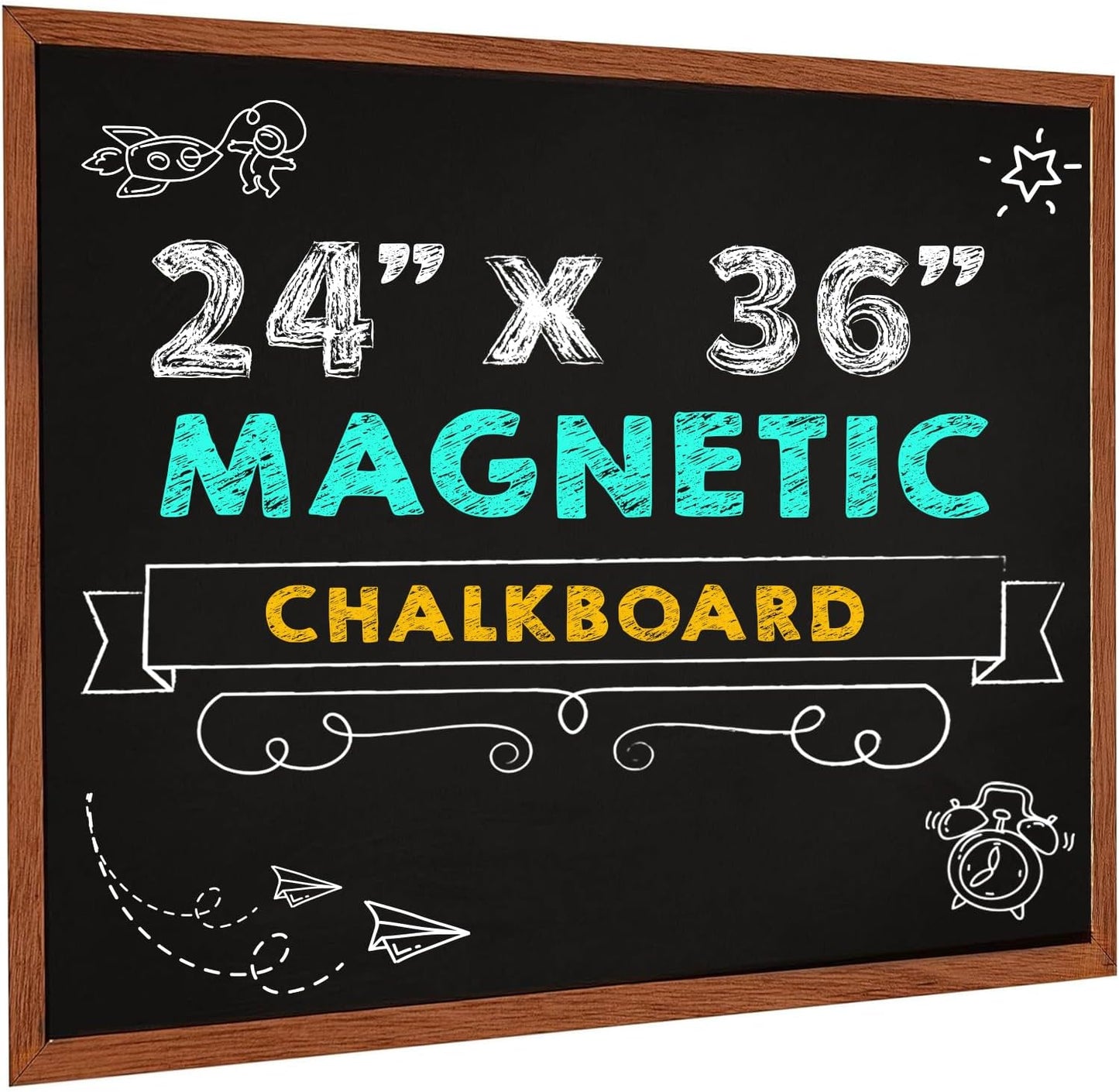 24x36 Magnetic Chalkboard – Large Rustic Wall Blackboard with Wood Frame – Hanging Framed Chalk Board for Home Kitchen Office Wedding Menu Sign – Includes Magnets – Non-Porous Surface