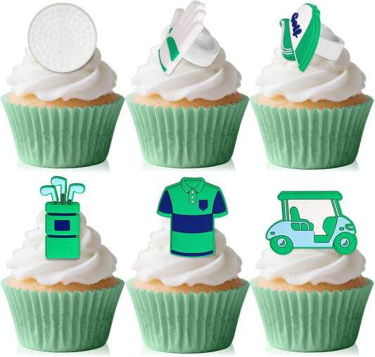 24pcs Golf Cupcake Ring Toppers Golf Shoes Bag Ball Carts Clothes Cupcake Topper for Golf Sports Theme Party Cake Decorations Baby Shower Kids Birthday Party Supplies