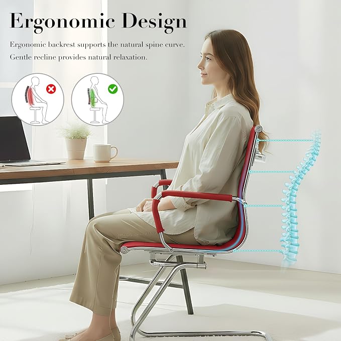 CIMOTA Waiting Room Chairs Leather Office Guest Chair Mid Back Reception Chairs - Image 4