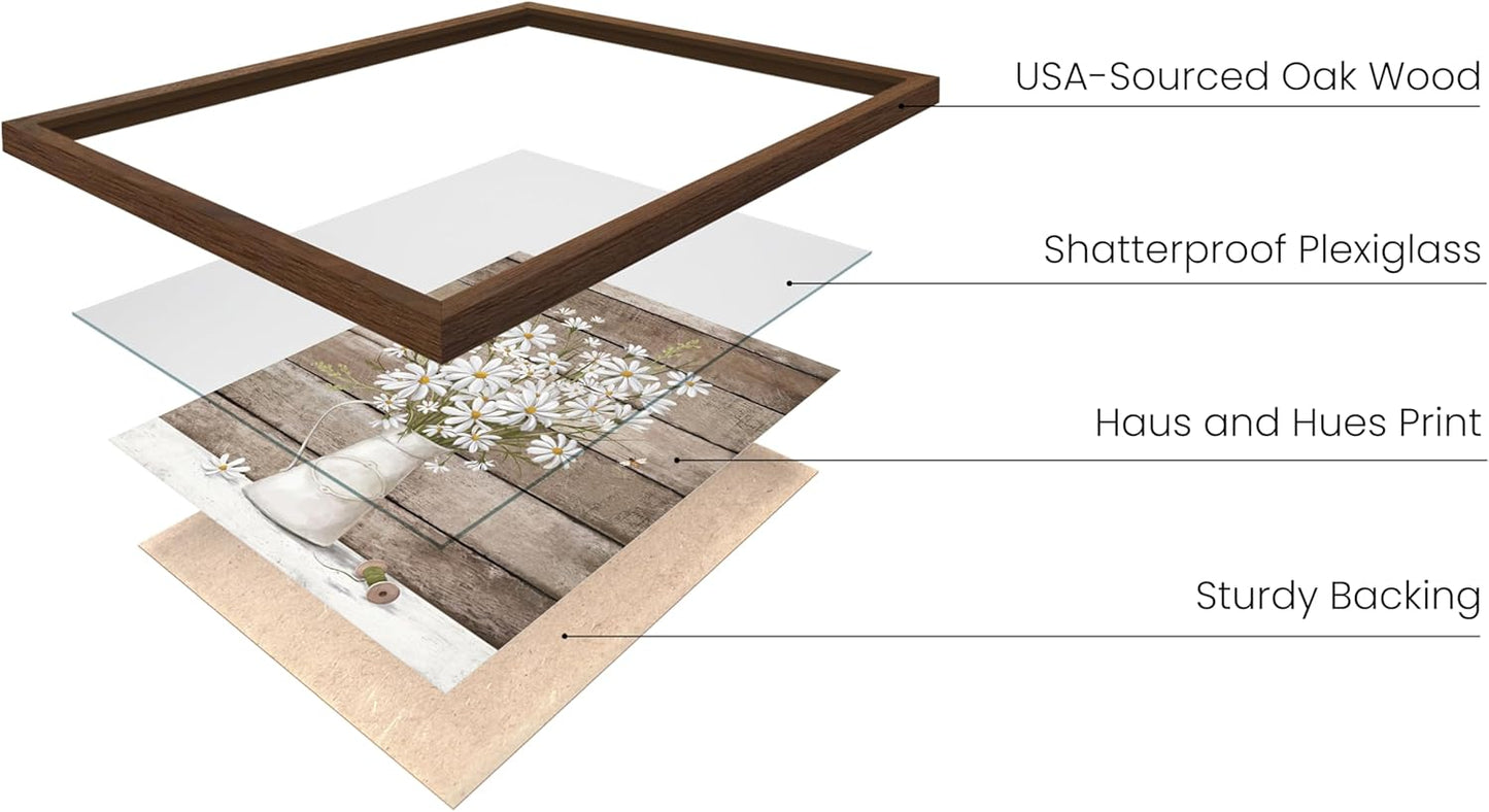 HAUS AND HUES Flower Wall Decor - Set of 4 Floral Art Prints, Framed Flower Paintings, Botanical Wall Art, Vintage Floral Pictures, Nature-Inspired Decor (Framed Walnut, 8x10)