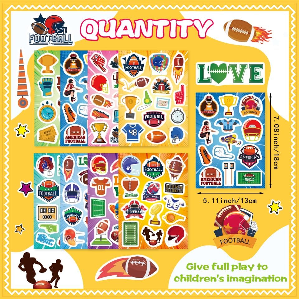 216PCS American Football Stickers, Rugby Theme Stickers Non-Repeating, Rugby Team Fans, Football Bowl Sports Football Party Favors Decorations