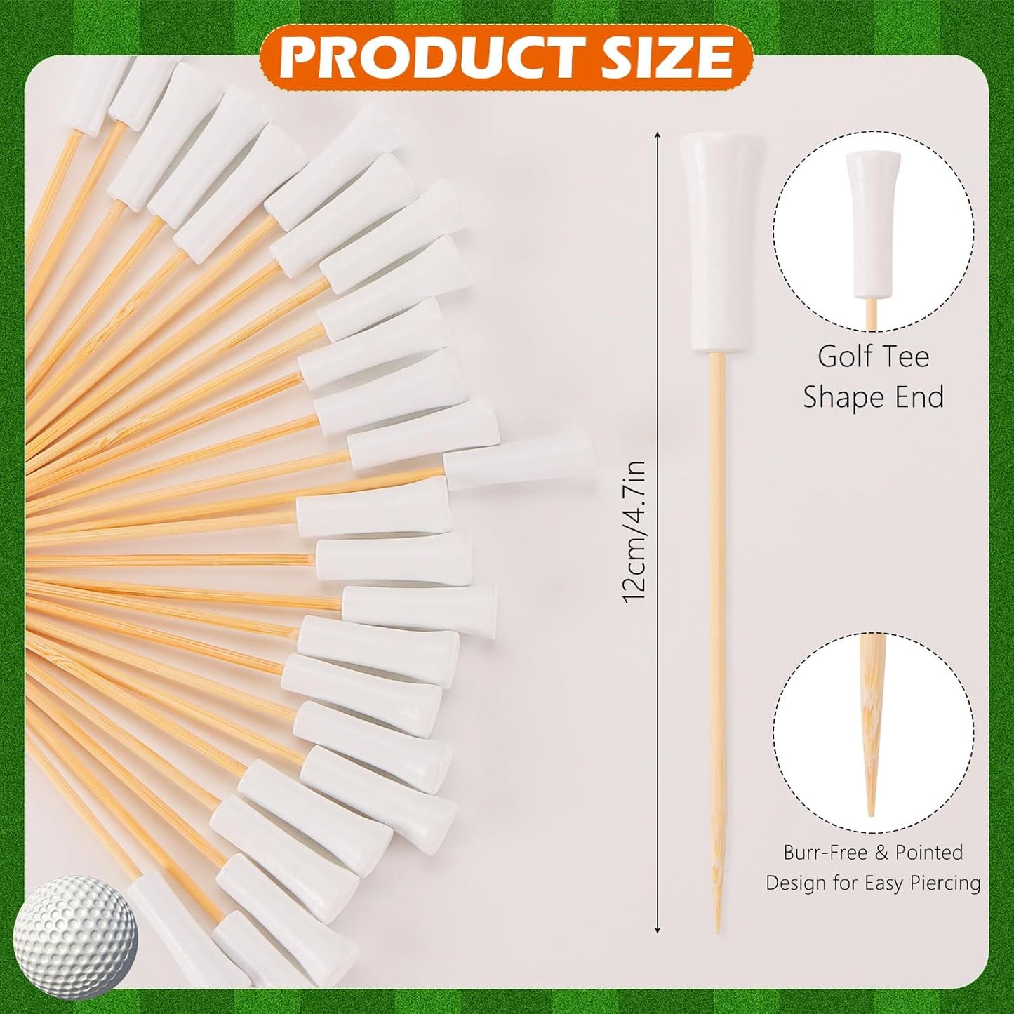 100Pcs Golf Toothpicks Golf Tee Cocktail Picks Golf Party Decorations for Appetizers Bamboo Cocktail Sticks Skewers for Drinks Fruits Desserts Charcuterie Sandwich