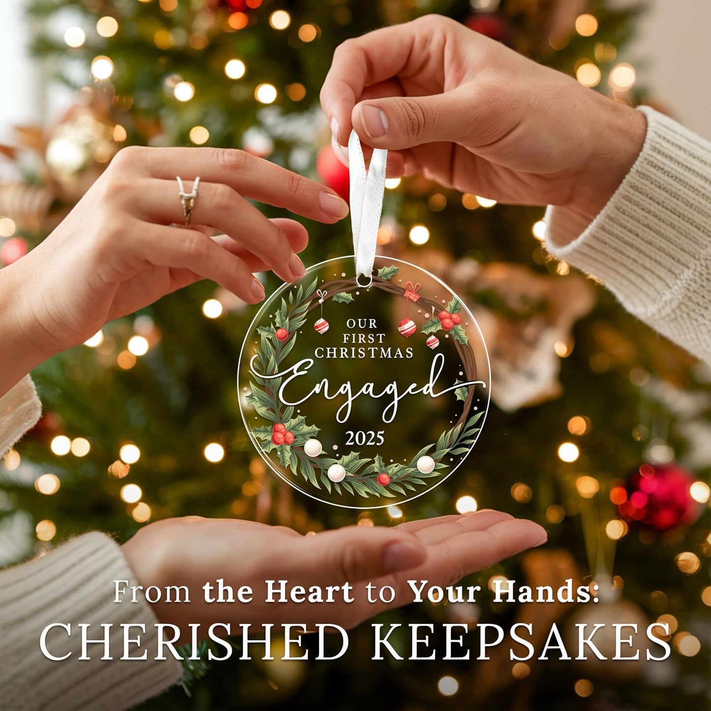 HEXMOZ Engagement Gifts for Couples - Engagement Gift for Women, Fiance, Her, Bride to Be, Newly Engaged Couples - First Christmas Engaged Acrylic Ornament 2025 - Party Decorations
