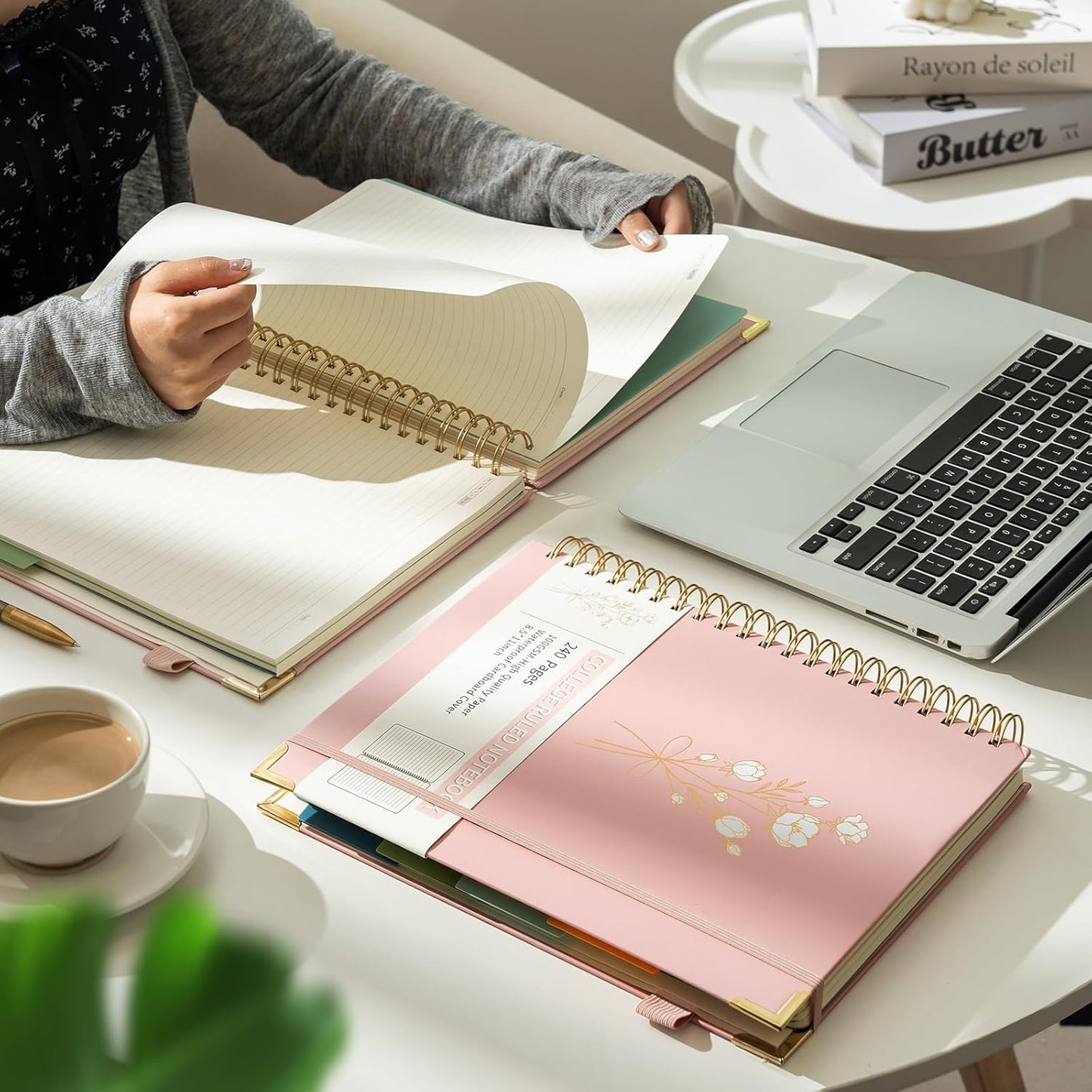 Hardcover Spiral Notebooks 8.5" X 11" Note Taking 5 Subject Notebook College Ruled with Dividers 240 Pages 100GSM Aesthetic Spiral Notebook for Work School Cute Journals for Women Writing