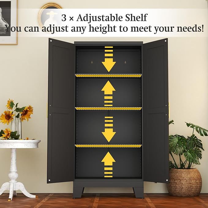 Black Metal Storage Cabinet, Kitchen Pantry Storage Cabinet - Image 3
