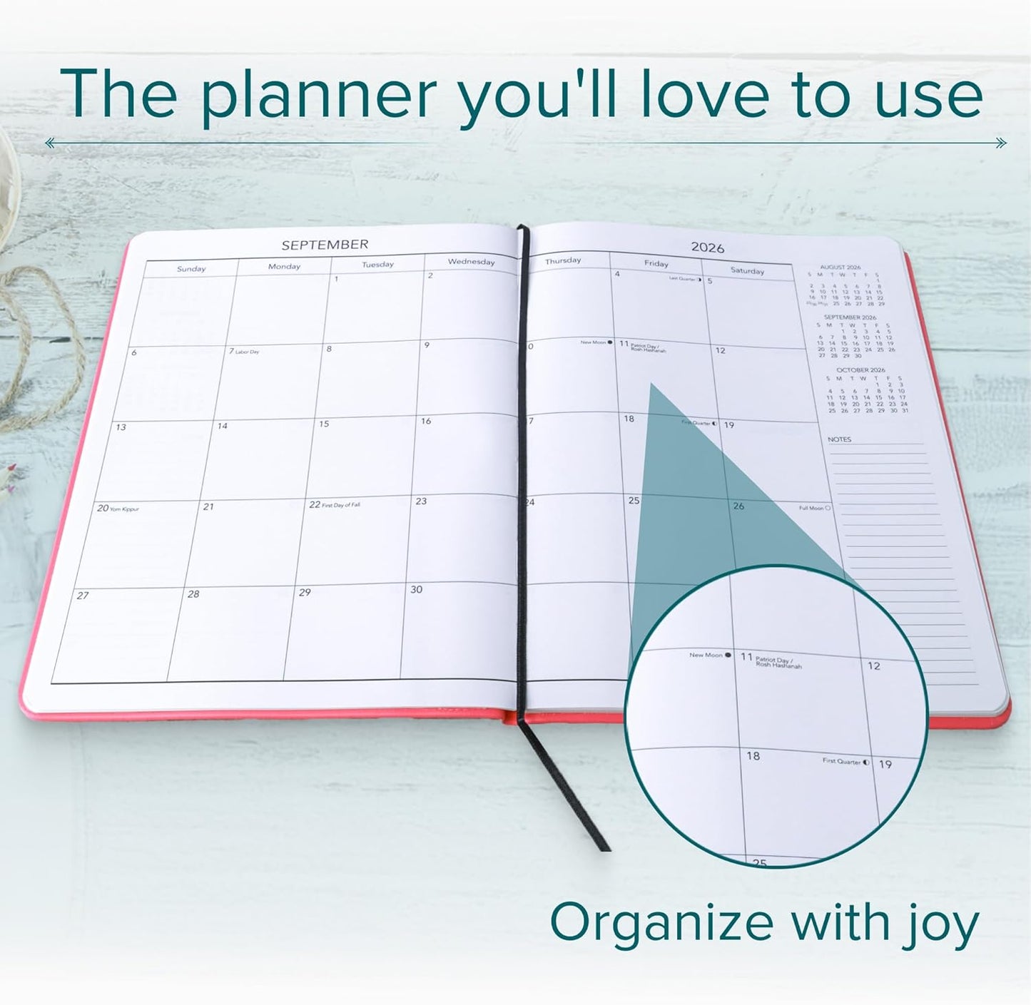 Harbor Large Weekly Monthly Planner 2025-2026 - Calendar Planner and Notebook, Durable Faux Leather, 192 Pages, Softcover & Book Bound - Leida Pine - 9.75 x 7.5 "