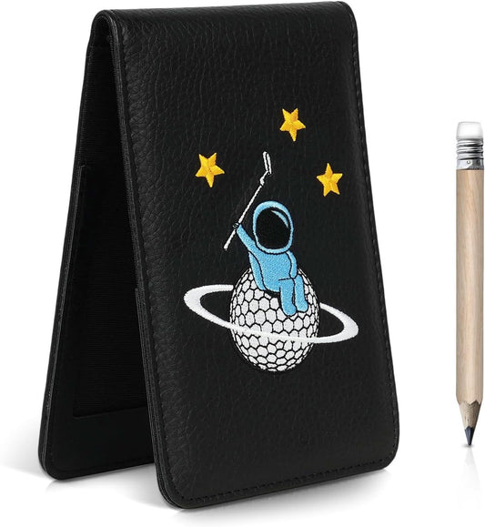 2thpart Astronaut Embroidery Golf Scorecard Holder & Yardage Book Cover, Pencil Included, Black, 7.1" x 4.4"