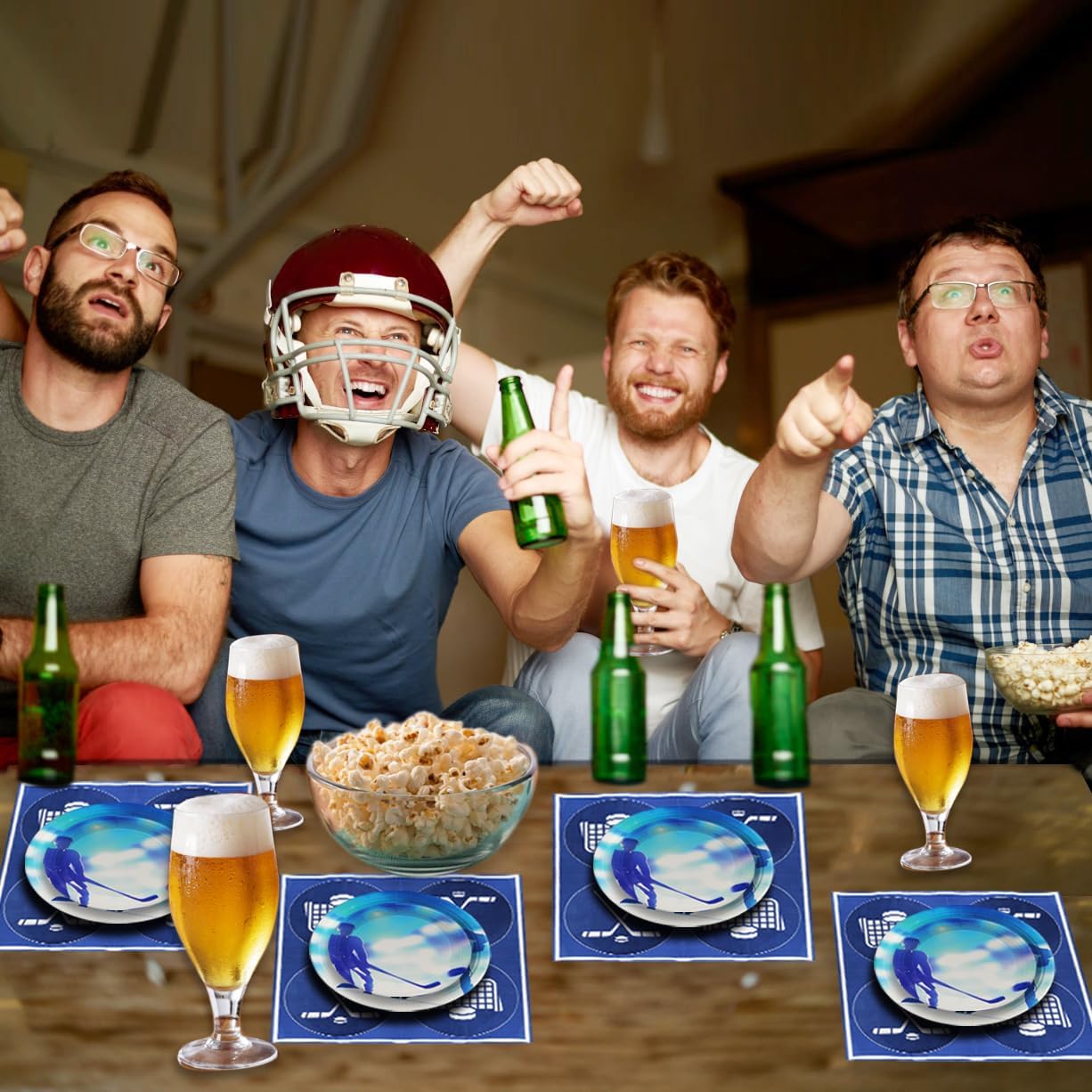 180Pcs Ice Hockey Party Supplies Paper Plates and Napkins Serve 60 Disposable Tableware Set for Birthday Party Decorations Game Day Family School Holiday Sports Events