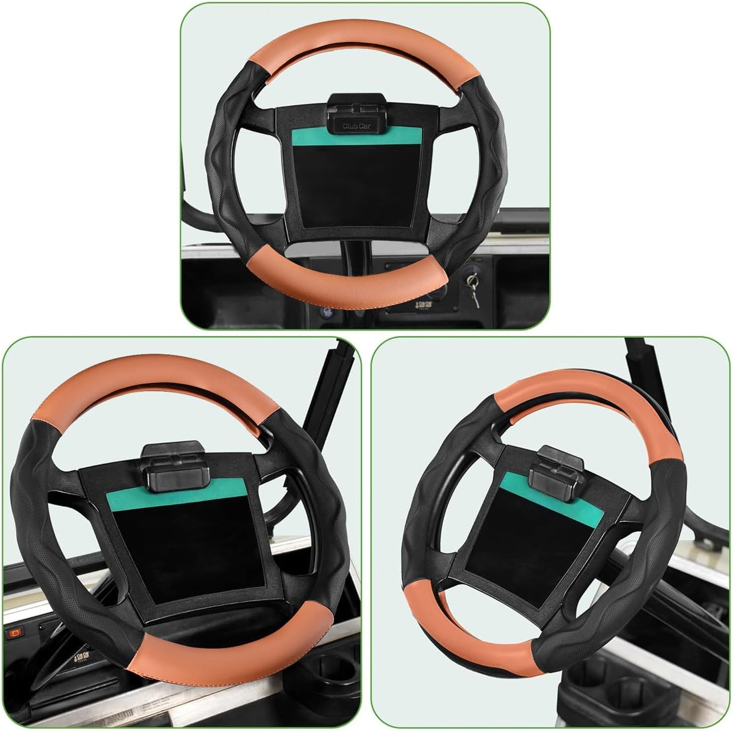 10L0L Golf Cart Steering Wheel Cover for Yamaha, Club Car DS & Precedent, 14 Inch Black Brown