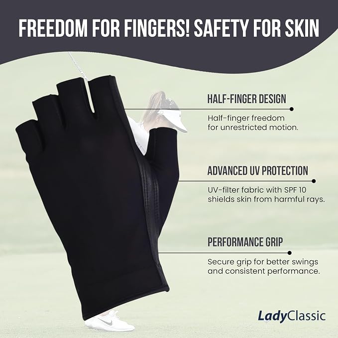 Solar Tan Women’s Half Golf Glove | SPF 10 UV-Filter Fabric, Breathable Cooling - Image 4
