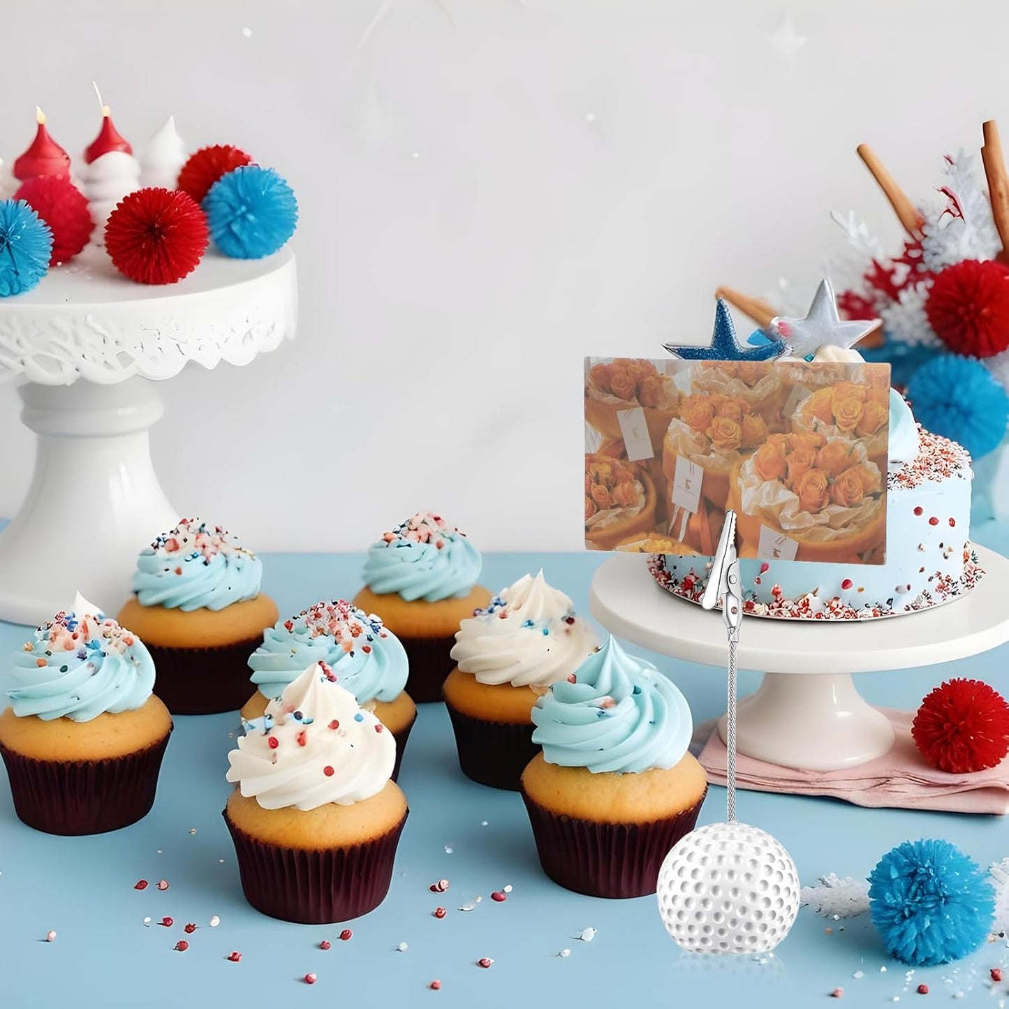 12pcs Golf Sports Ball Base Memo Clips with Alligator Clip, Resin Table Number Card Place Holders Photo Stand,Name Card Holder for for Office Menu Wedding Party Events Decoration