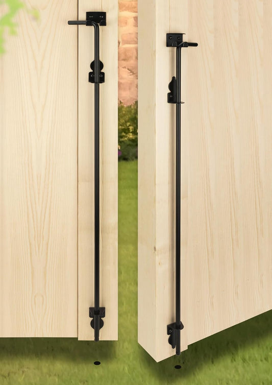 36" Heavy Duty Cane Bolt Gate Drop Rod Hardware Ground Latch for Wood PVC Vinyl Metal Fences Gates, Double Doors, Black Solid Steel -2 Pack