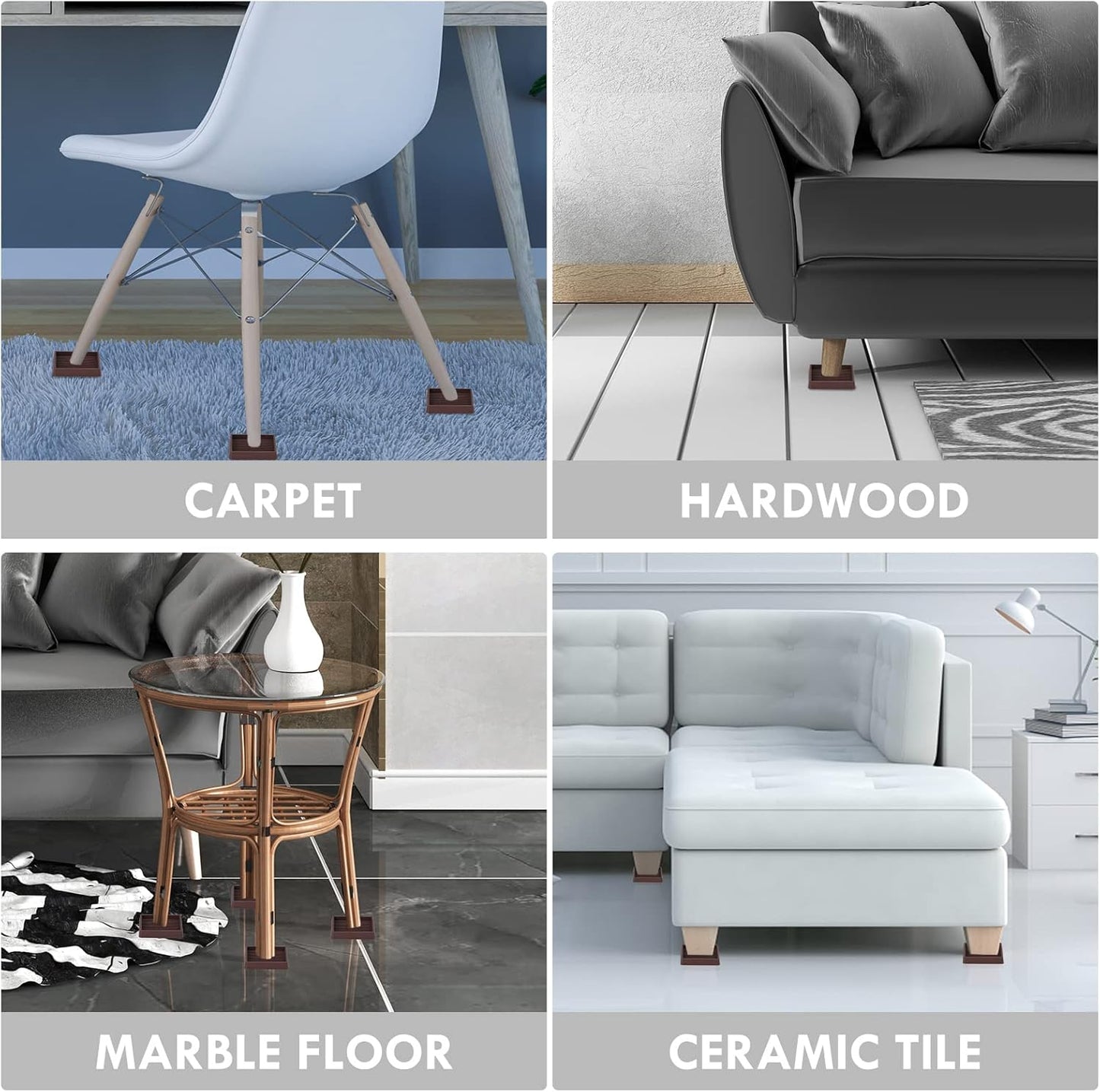 2.5X2.5 Rubber Caster Cups, Non Slip Furniture Pads, Anti-Slip Gripper, Anti Skid Furniture Feet, Anti Slide Floor Protector for Bed Couch Stoppers - 12 Pack Black