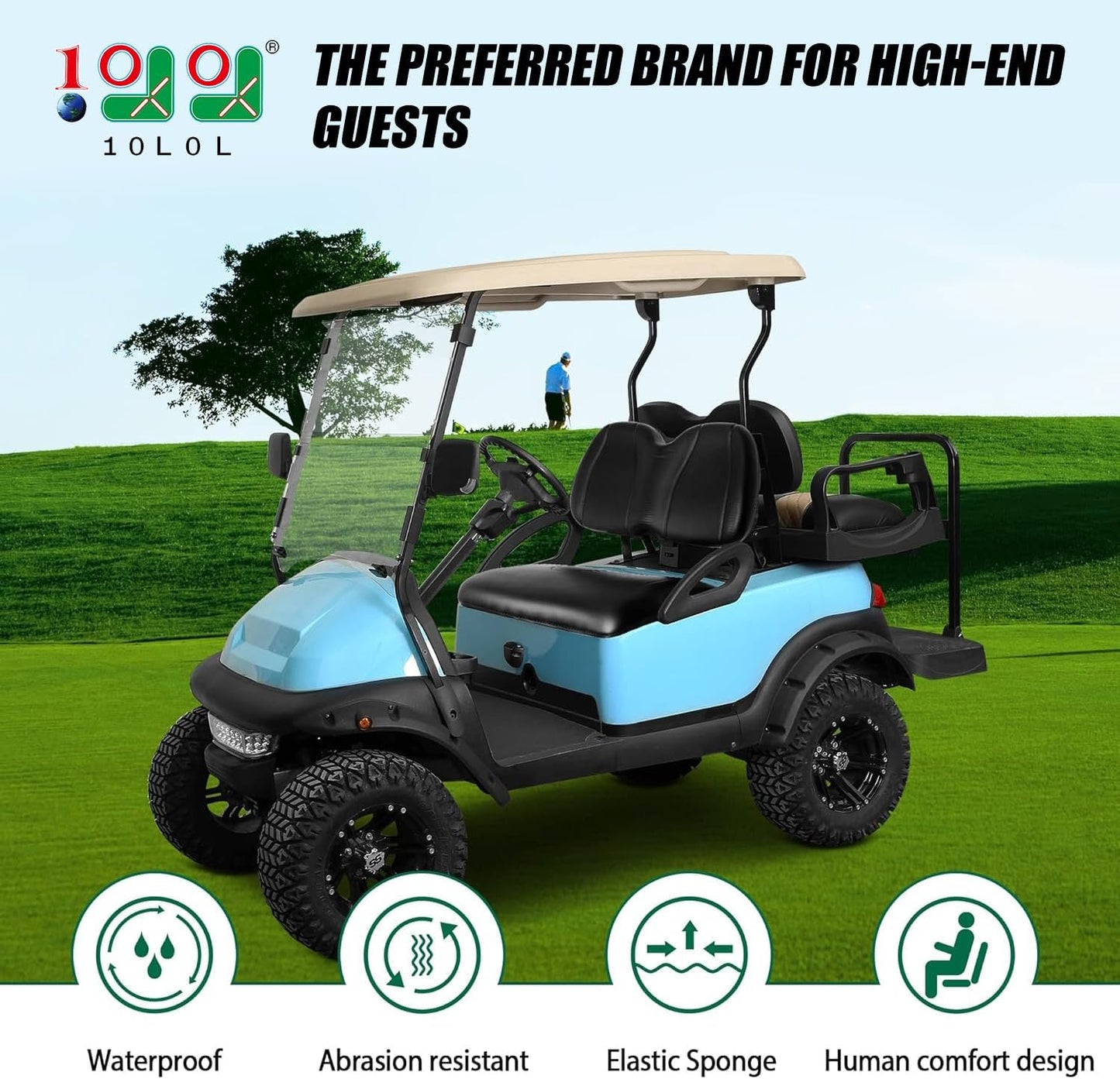 10L0L Golf Cart Seat-Front Seat Cushion & Backrest for Golf Cart Club Car Precedent (2012-up) Premium Sponge Comfortable Soft (Black)