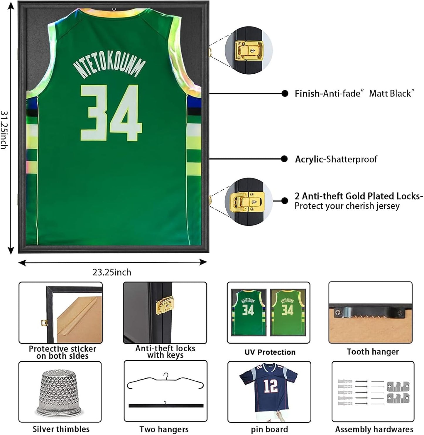 IHEIPYE Jersey Frame Display Case 4 Pack - Large Sport Jersey Shadow Box with UV Protection Acrylic for Baseball, Basketball, Football, Soccer, Hockey, Shirt and Uniform
