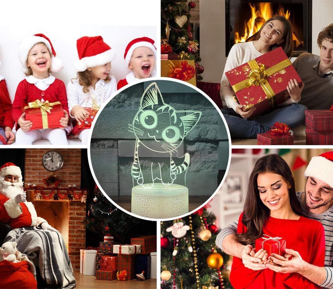 i-CHONY Cat Night Light for Girls,3D Optical Illusion Lamp 16 Colors Dimmable Led Light with Remote & Luminous Base,Cat Gifts for Women Teens Boys Girls Kids Christmas Gifts