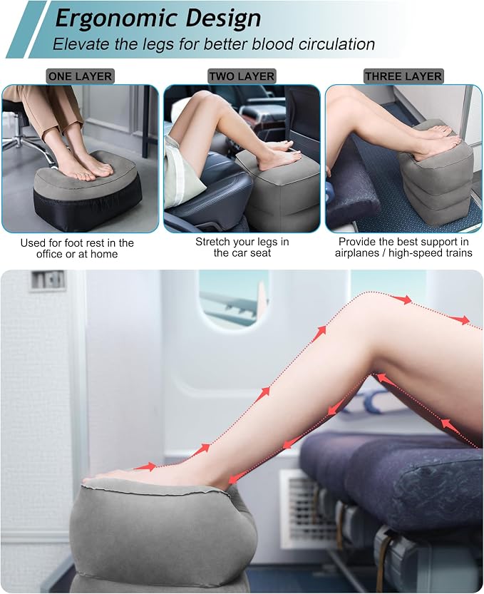 JefDiee Inflatable Travel Foot Rest Pillow, Kids Airplane Bed, Adjustable - Image 2