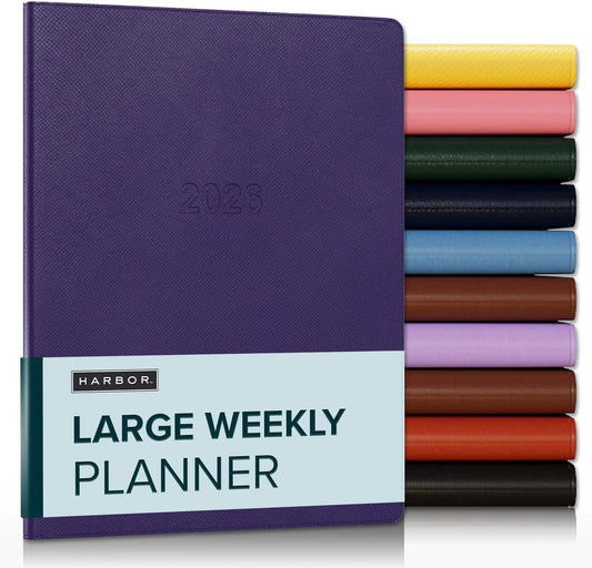 Harbor Large Weekly Monthly Planner 2025-2026 - Calendar Planner and Notebook, Durable Faux Leather, 192 Pages, Softcover & Book Bound - Key West Dark Purple - 9.75 x 7.5 "