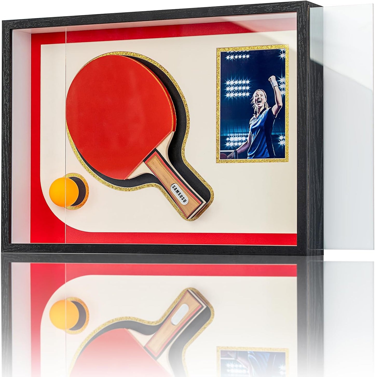 12x17 Black Table Tennis Racket Shadow Box Frame – Ping Pong Paddle Display Case with Photo Slot, Sports Memorabilia Display for Wall Decor & Collectors (Racket & Ball Not Included)