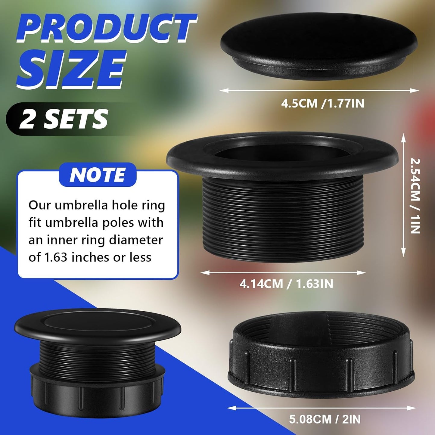 2 Sets Patio Table Umbrella Hole Ring Plug Cap Set, Outdoor Parasol Table Hole Cover Insert Thicker Patio Plug Ring for Outdoor, Yard, Garden(Black)