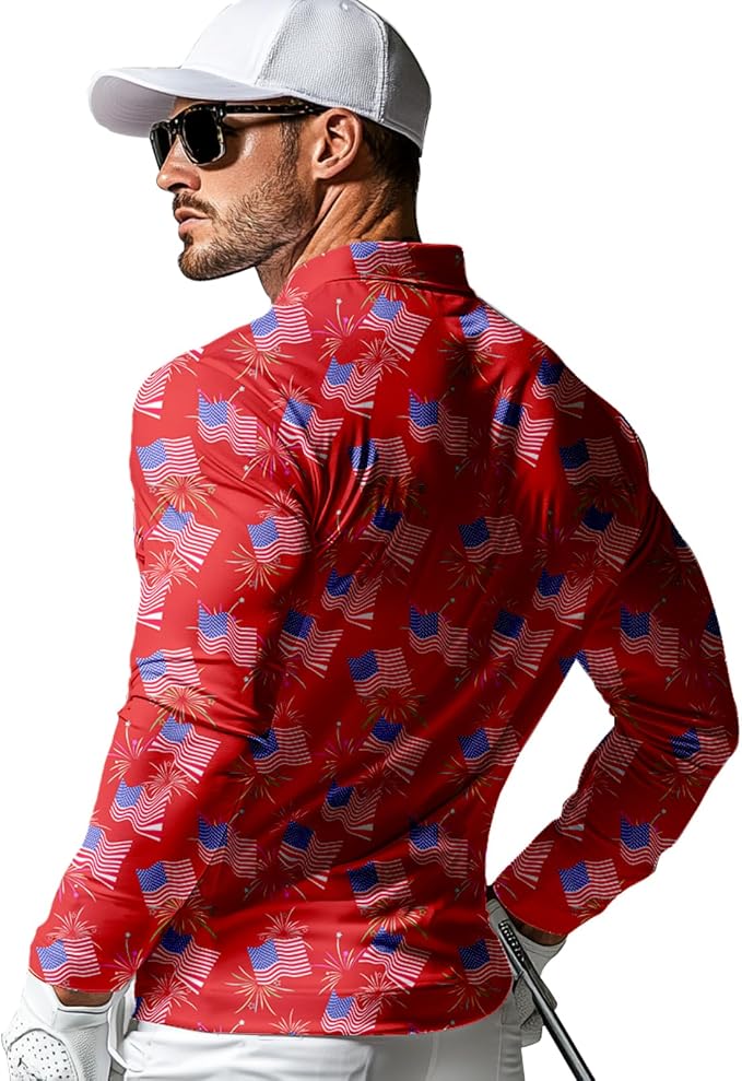 Men's Long Sleeve Golf Shirt Quick Dry 3 Button Work Fishing Outdoor Casual - Image 2