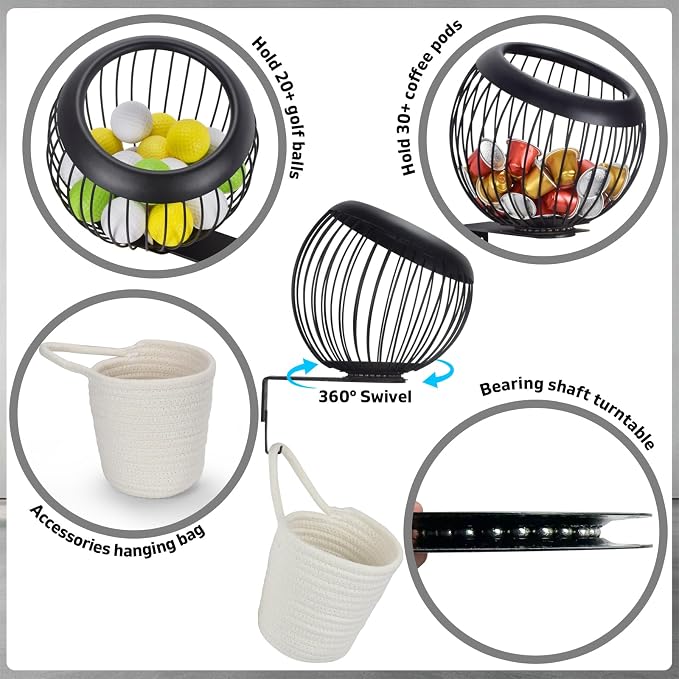 360° Swivel Wall Mount Golf Ball Storage Rack - Image 3