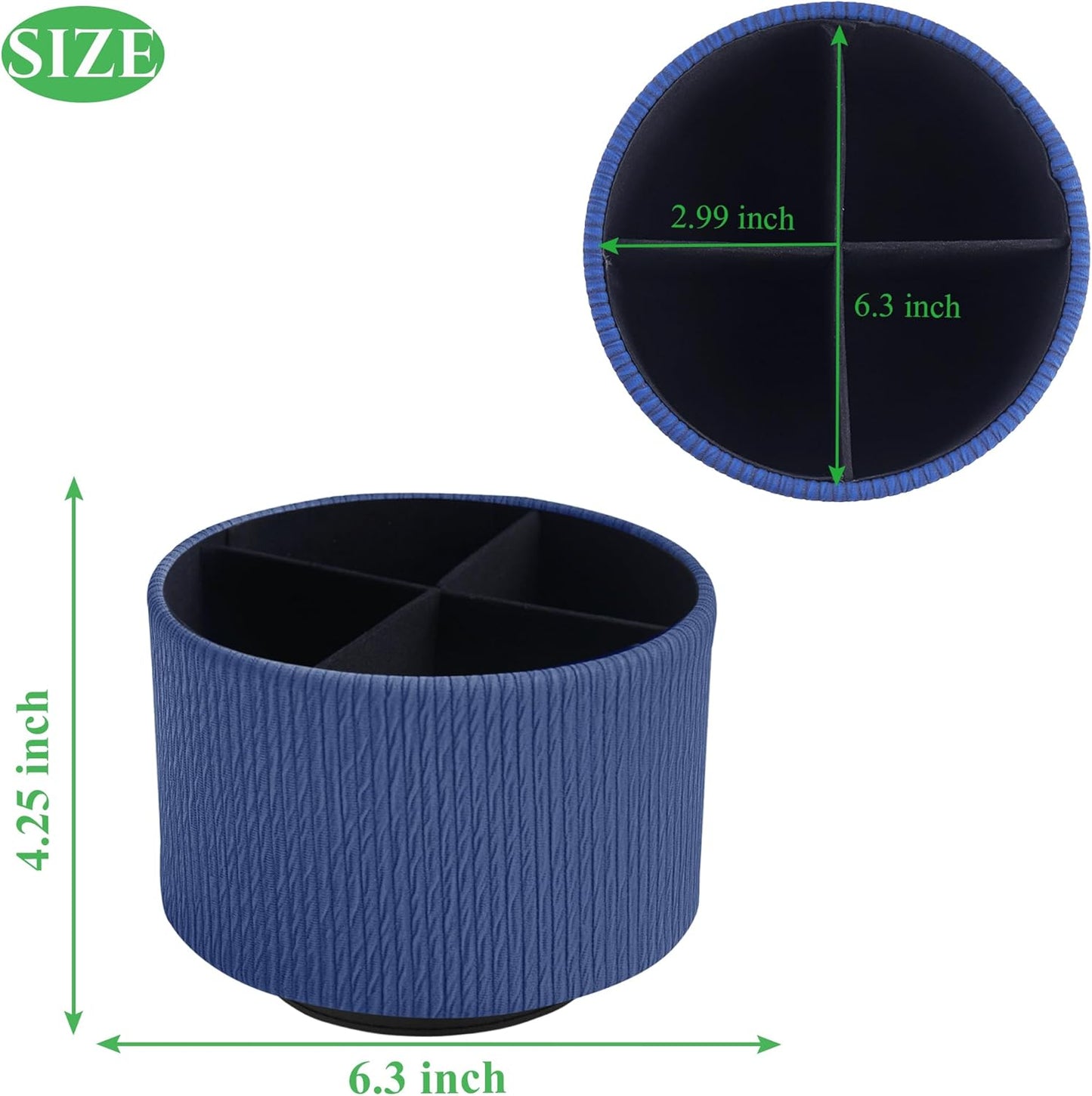 Hennaja Round Leather Art Supply Organizer,Remote Control Holder,360 Degree Spinning,Multi-Functional Pencil Holder,4 Compartments Desktop Stationary Organizer(1-Vertical Wood Blue)