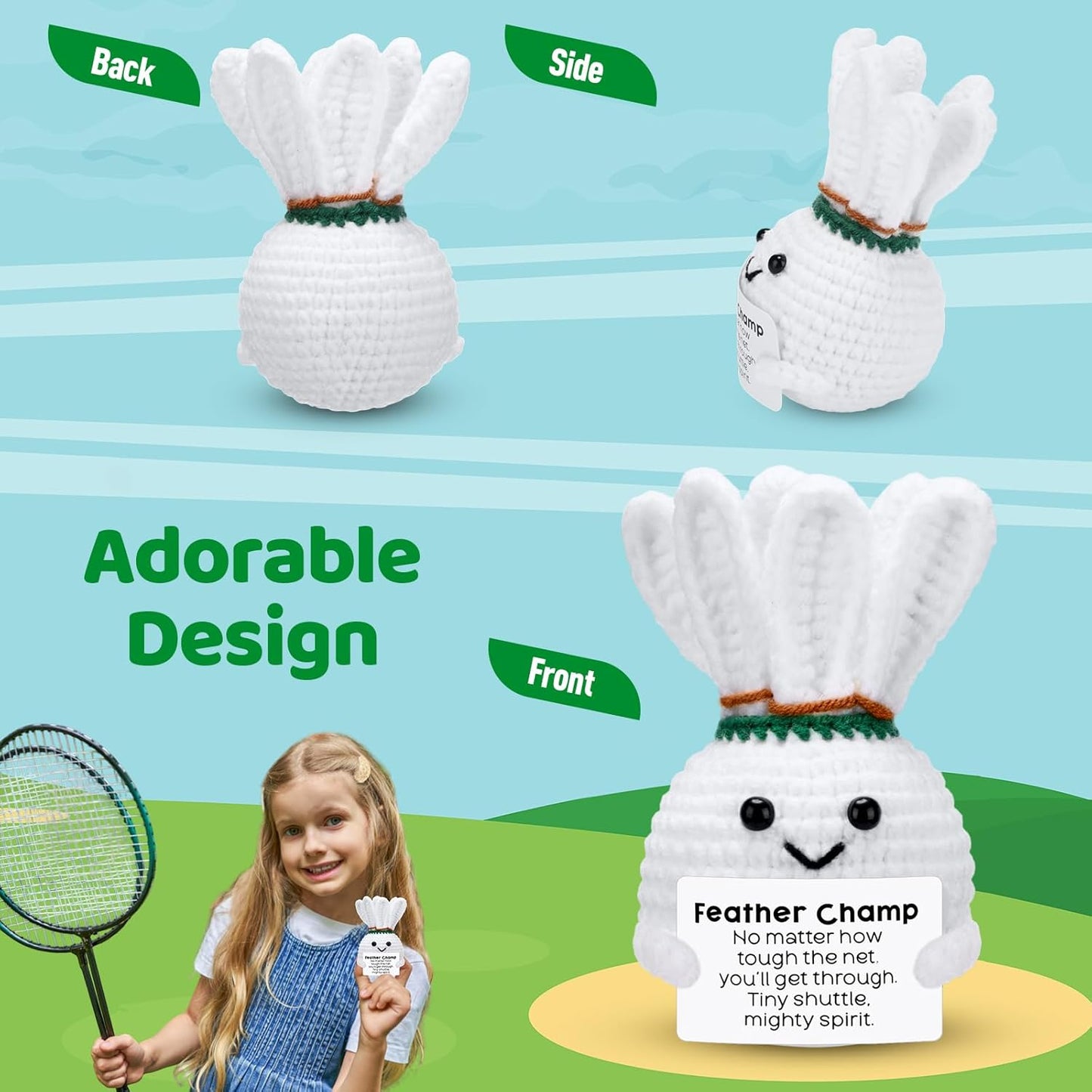 12pcs Funny Badminton Gifts for Team Bulk Positive Badminton Balls with Motivational Cards Handmade Mini Crochet Team Gift for Coach Women Men Coworker Birthday Christmas Party Favors