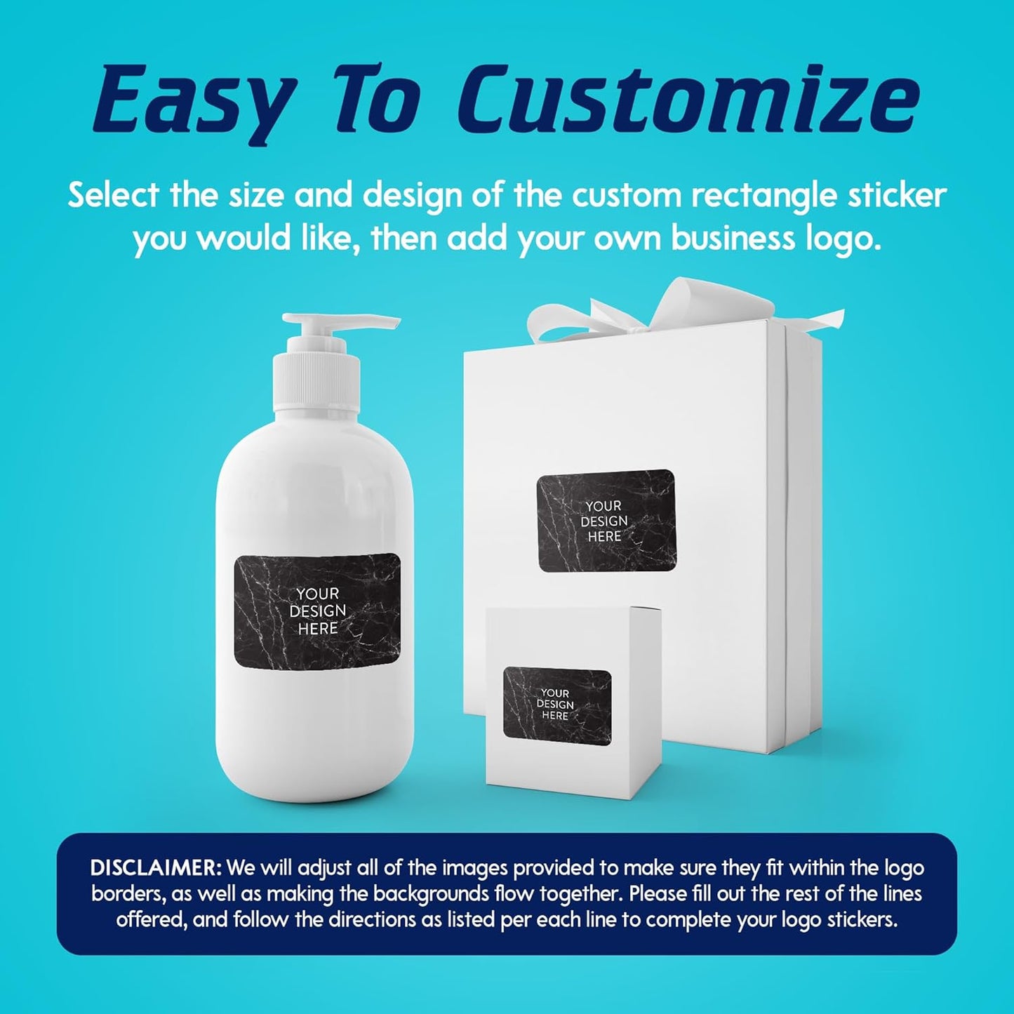 100 Custom Vinyl Stickers - Upload Your own Image, Text, Design, Logo - Personalized Logo Labels for Handmade, Packaging, Bottle, Jars, Candle, Brand Stickers (Black Marble, 5x3)