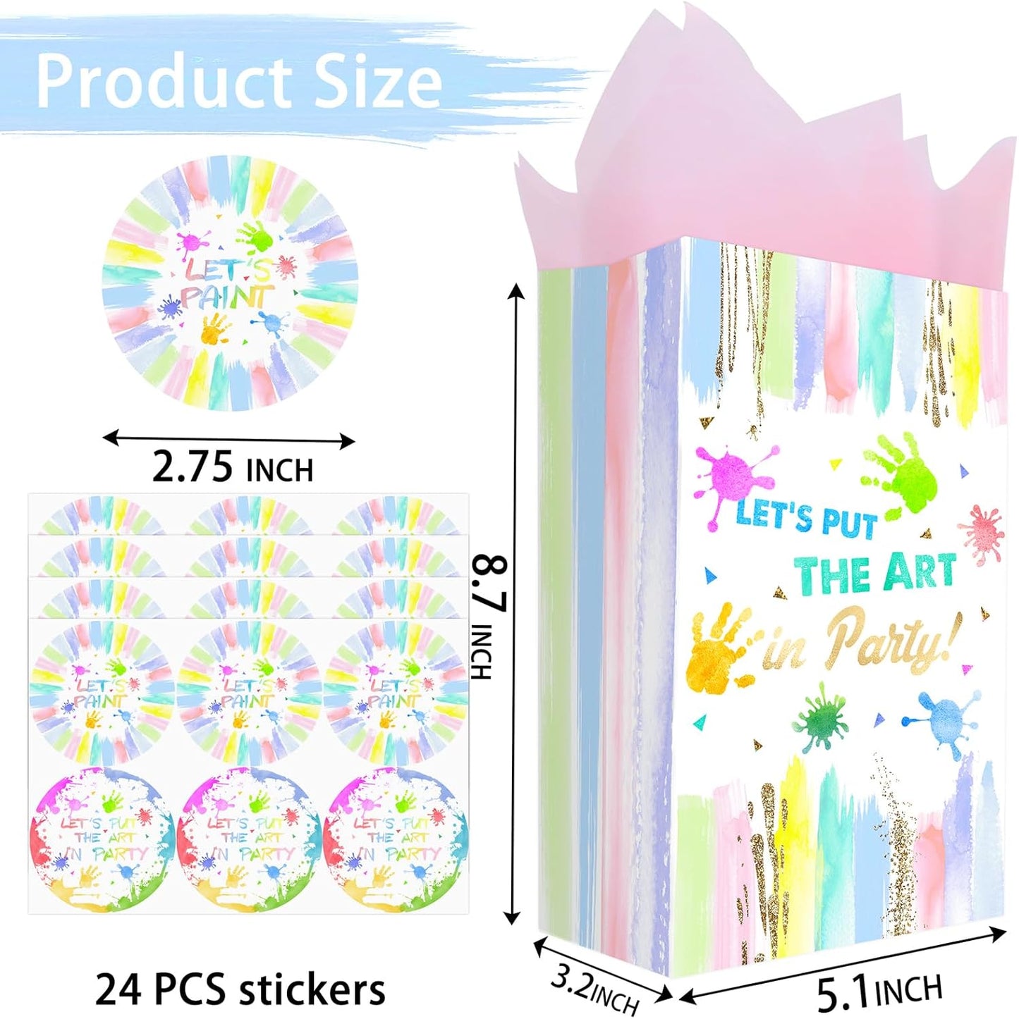 24 Art Birthday Party Favor Bags Painting Goodie Bags Rainbow Pastel Colorful Paint Party Favors for Kids Painting Birthday Party Decoration