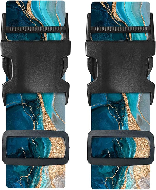 Nuxovilar Luggage Straps of 2 Set Blue & Gold Fluid Art Pattern, 1.96x90.5 by Nuxovilar