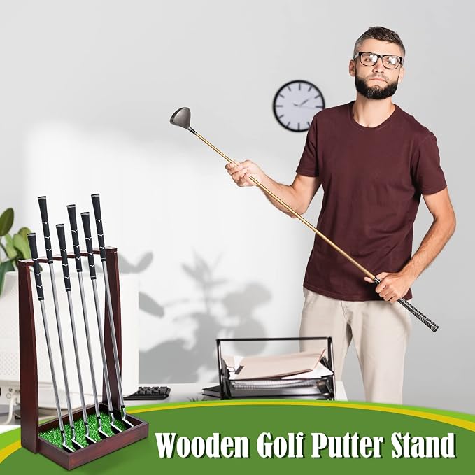 Lenwen Wooden Golf Putter Stand Golf Club Holder Stand Wooden Display Rack - Image 6