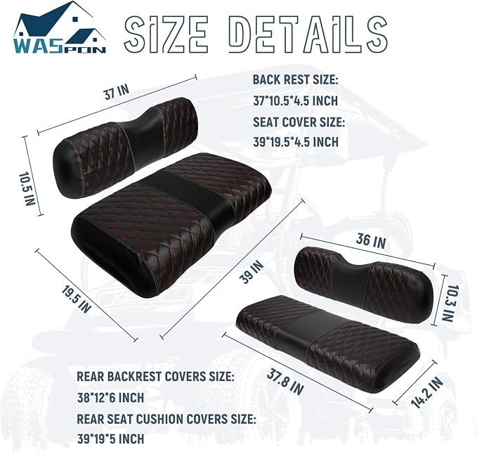 4PCS Golf Cart Diamond Seat Covers Kit, Fits EZGO RXV 2008+ Golf Cart Vinyl - Image 3